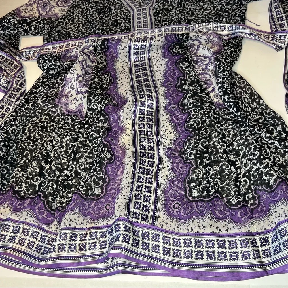INC International Concepts  VNeck Long Sleeve Black Purple Sheer Silk Dress * 10 - Picture 13 of 15